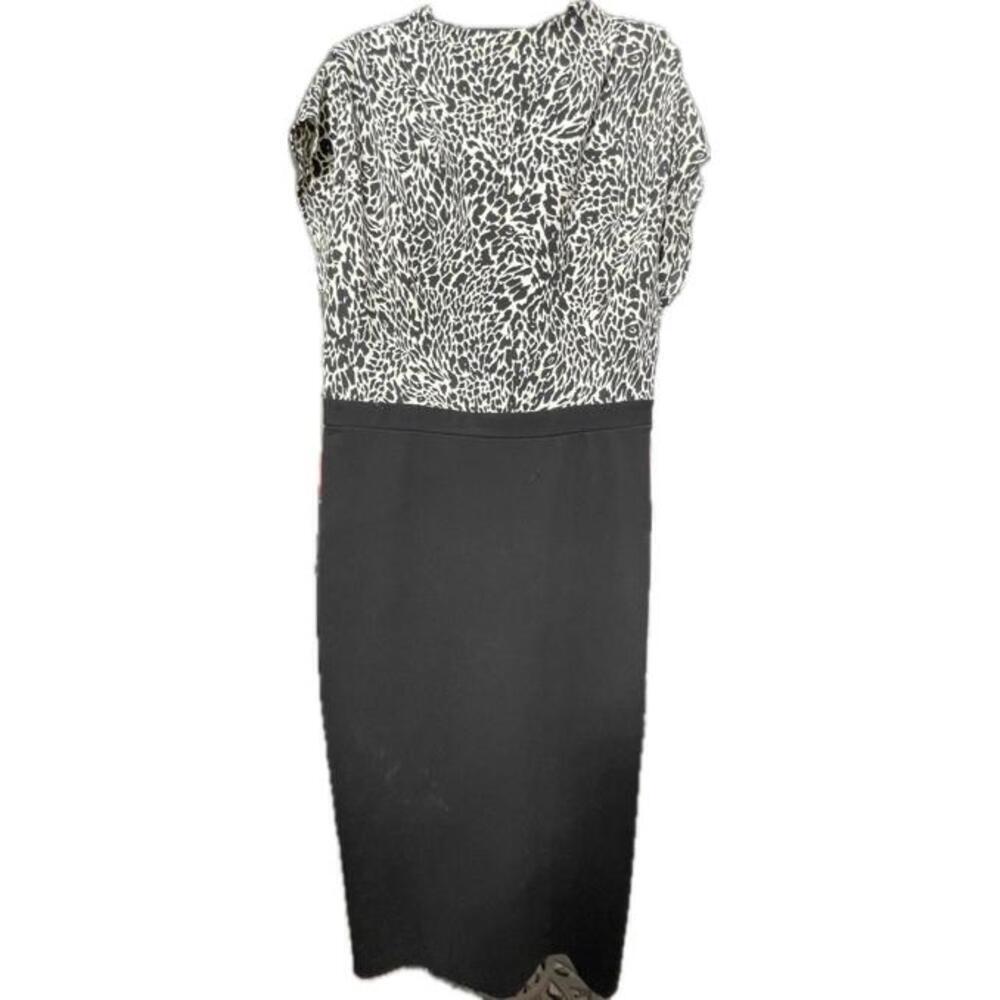 Express Midi Sheath Dress Size Large Animal Print Drape Mock Neck Short Sleeve